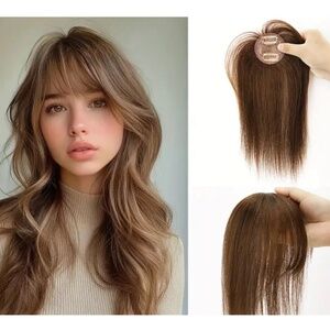 ( Two) 6”  Brown  /  Blonde Human Hair Butterfly Bang human  Hair Toppers